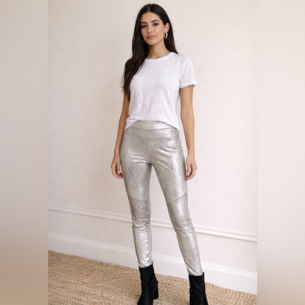 Free People Metallic Faux Suede Leggings Silver Size XS